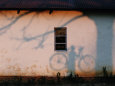 Shadow on a Wall of a Man Holding a Bicycle