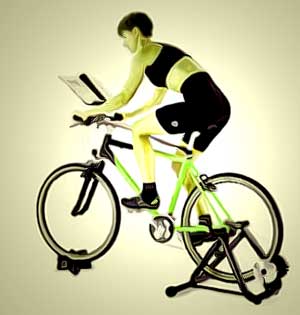 riding a bicycle indoor training stand