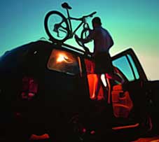 roof mounted bike rack at sunset